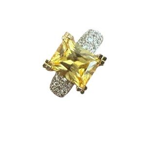 14k plated cocktail ring. Yellow stone with cubic zirconia accent:
